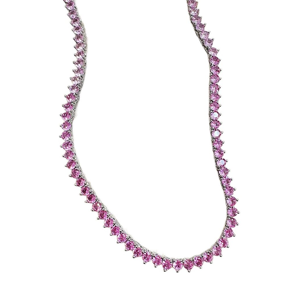 3mm Pink Simulated Sapphire Diamondette Ombré Tennis Necklace - Picture 3 of 10